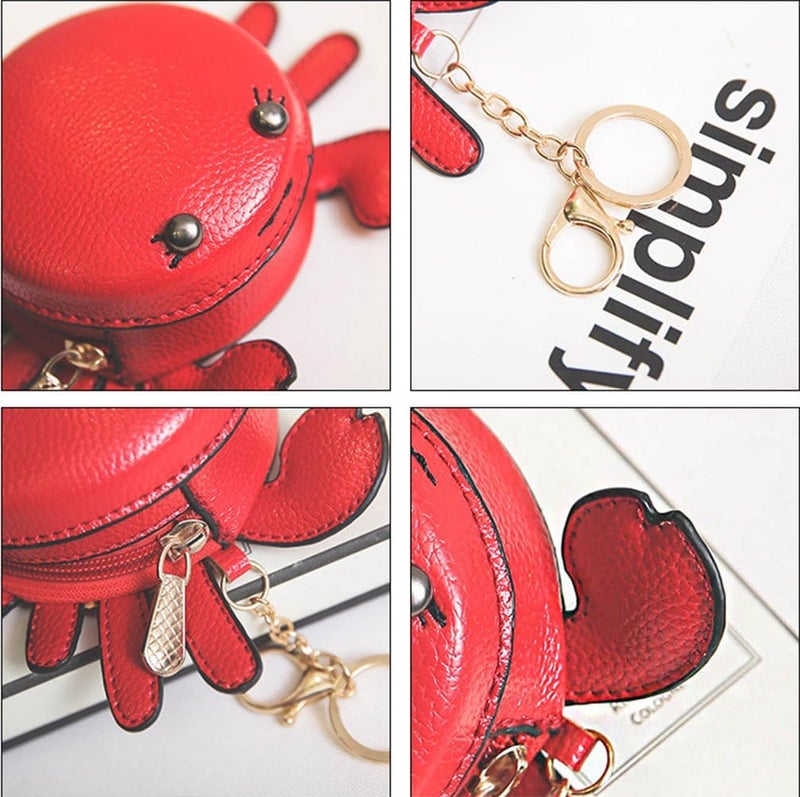 QZUnique Crab Coin Purse Mini Animal Cartoon Change Pouch with Keychain Cute Leather Wallet Key Bag for Women Kids - Image 5